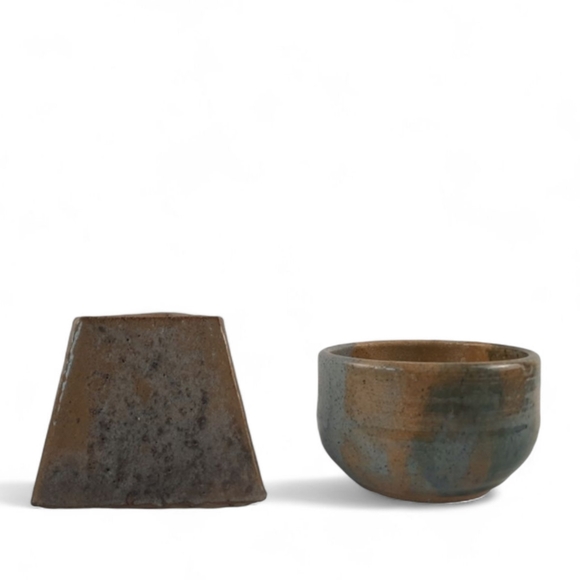 VTG Japandi Geometric Pottery Set 70s 60s MCM Japanese Decor Bowl Vase Vessels - Picture 4 of 7